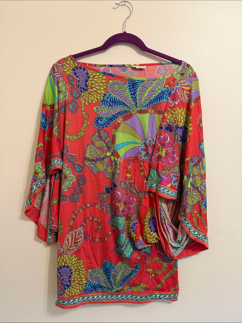 Trina Turk Floral Print Red Boatneck Tunic